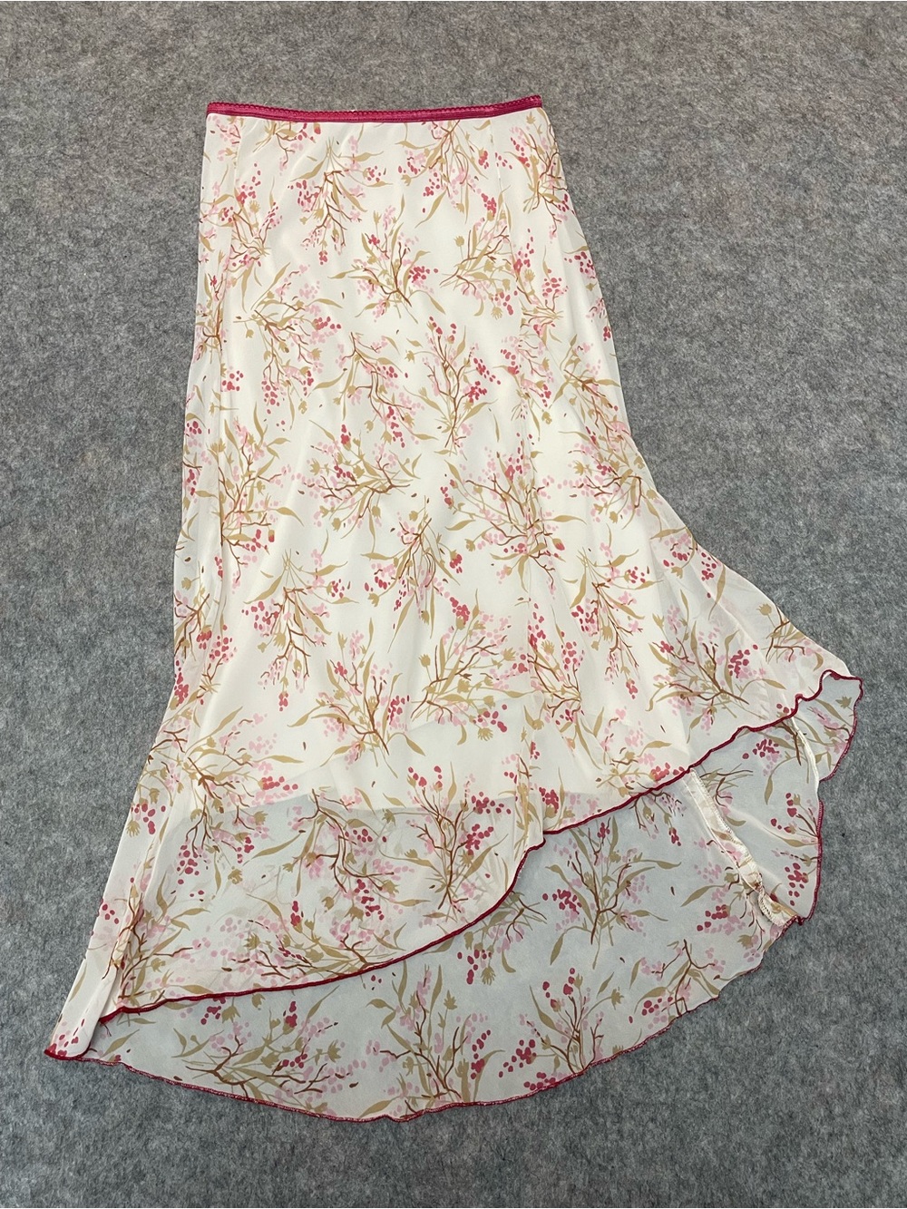 Speechless Floral Sheer Overlay Midi Skirt S Ivory Pink  Y2K Fairy Asymmetrical